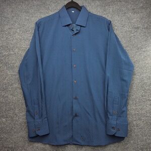 State & Liberty Mens XL Blue‎ Polka Dot Athletic Fit Performance Dress Shirt